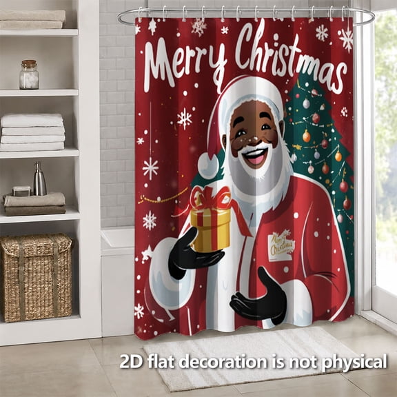 Hoease Black Santa Claus Christmas Shower Curtain, 71W x 71L Inch Waterproof Fabric Bathroom Curtain with 12 Hooks, Xmas Holiday Festive Bath Decor