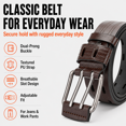 thumbnail image 2 of TRISJEM Men's Double Prong Belt, Big & Tall 39"-41" Waist, Textured PU Leather Belt with Breathable Elongated Slots, Adjustable Casual Work Belt for Jeans Work Pants, Black Dark Brown Orange, 3 Color, 2 of 8
