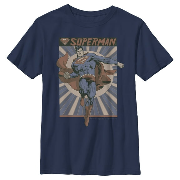 Boy's Superman Classic Hero Pose  Graphic Tee Navy Blue Large
