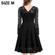 thumbnail image 2 of Laklulu Vestido con vuelo de encaje floral vintage para mujer, vestido formal de cóctel con cuello en V y manga larga, negro, M, 2 of 5