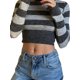 thumbnail image 1 of TRKIYQC, suéteres de punto de cuello alto a rayas Vintage para mujer, suéter recortado de manga larga para otoño, Tops de puente ajustados a la moda TRKIYQC moda, 1 of 6