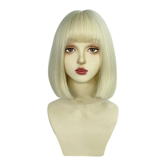 LHWEN Short Straight Hair Inside Buckle Bob Natural Fashion Blonde Full Head Cover Style Air Bangs Wig Beauty Salon Straight Hair Fun Lace Wavy Curls Braided Hair Synthetic Hair bohon Perfect