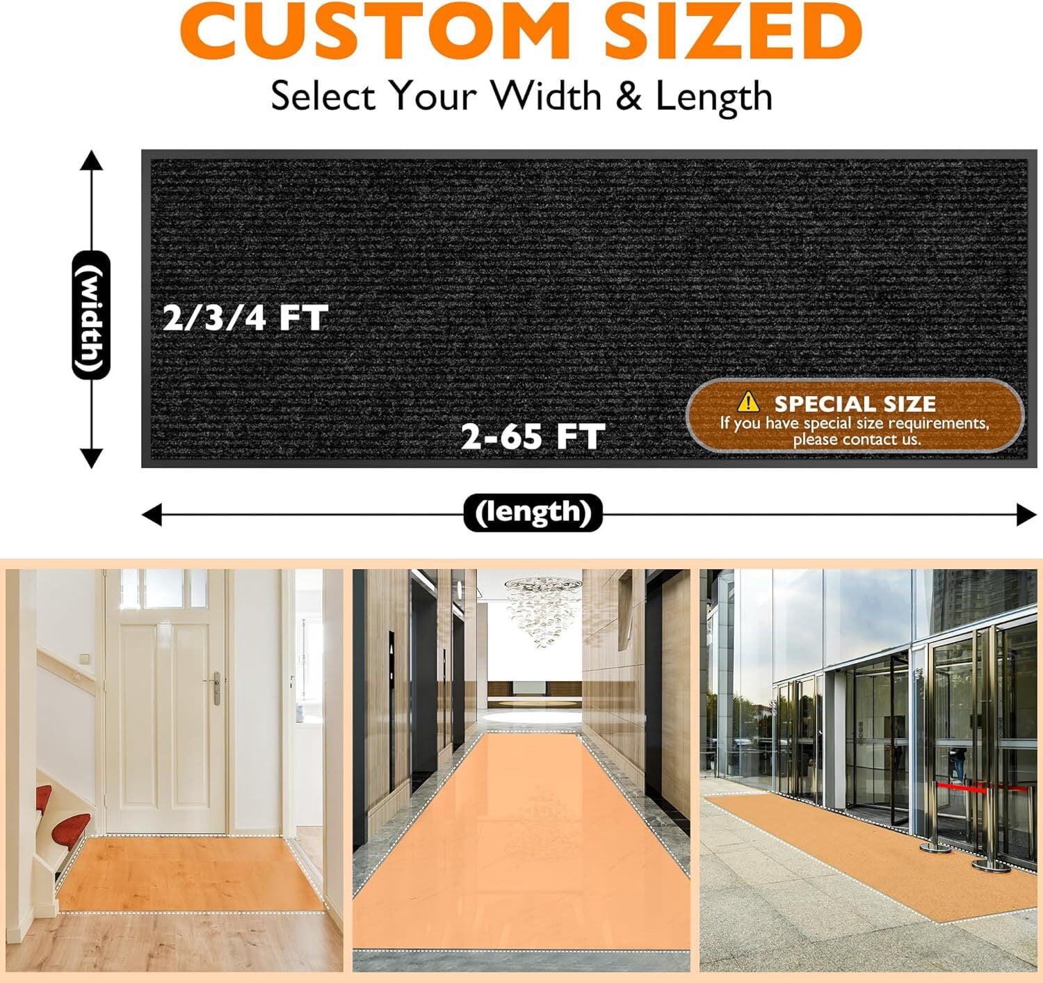 KOLOKO Indoor Front Door Mat for Entrance Non Slip Doormat Welcome Mat Dirt Commercial Floor Mat Rubber Backed Entryway Rug Low Profile Outdoor Black 4'x5'