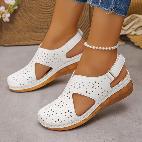 Women's Slippers Women's Fashionable Casual Spring And Summer Versatile Plus Size Beach Wedge Sandals Solid Color Round Headband Soft Sole Sandals,White,36