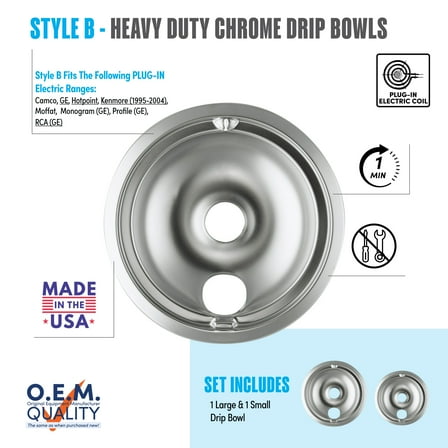 Range Kleen 139402XCD5 Style B 2-Pack Heavy Duty Chrome Drip Bowls