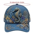 thumbnail image 2 of 3D Ocean Creatures Embroidery Cap, Adjustable Cotton Baseball Cap, Raised Embroidered Sea Animal Hat for Beach Travel(Seahorse), 2 of 3