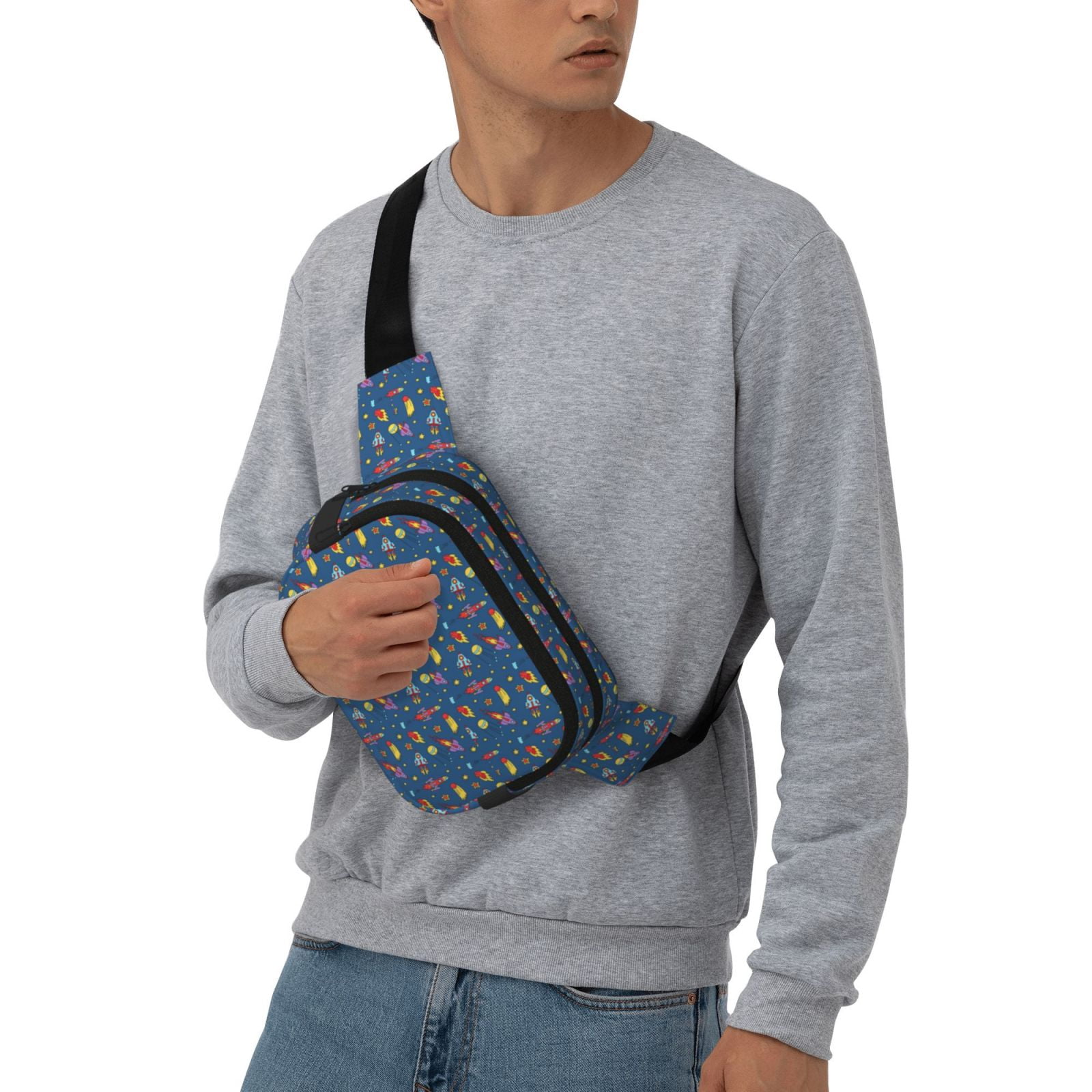 Picia Cosmos Rockets Print Square Double-Layer Waist Bag Mini Adjustable Waist Belt Bag Exercise Running Travel Hiking