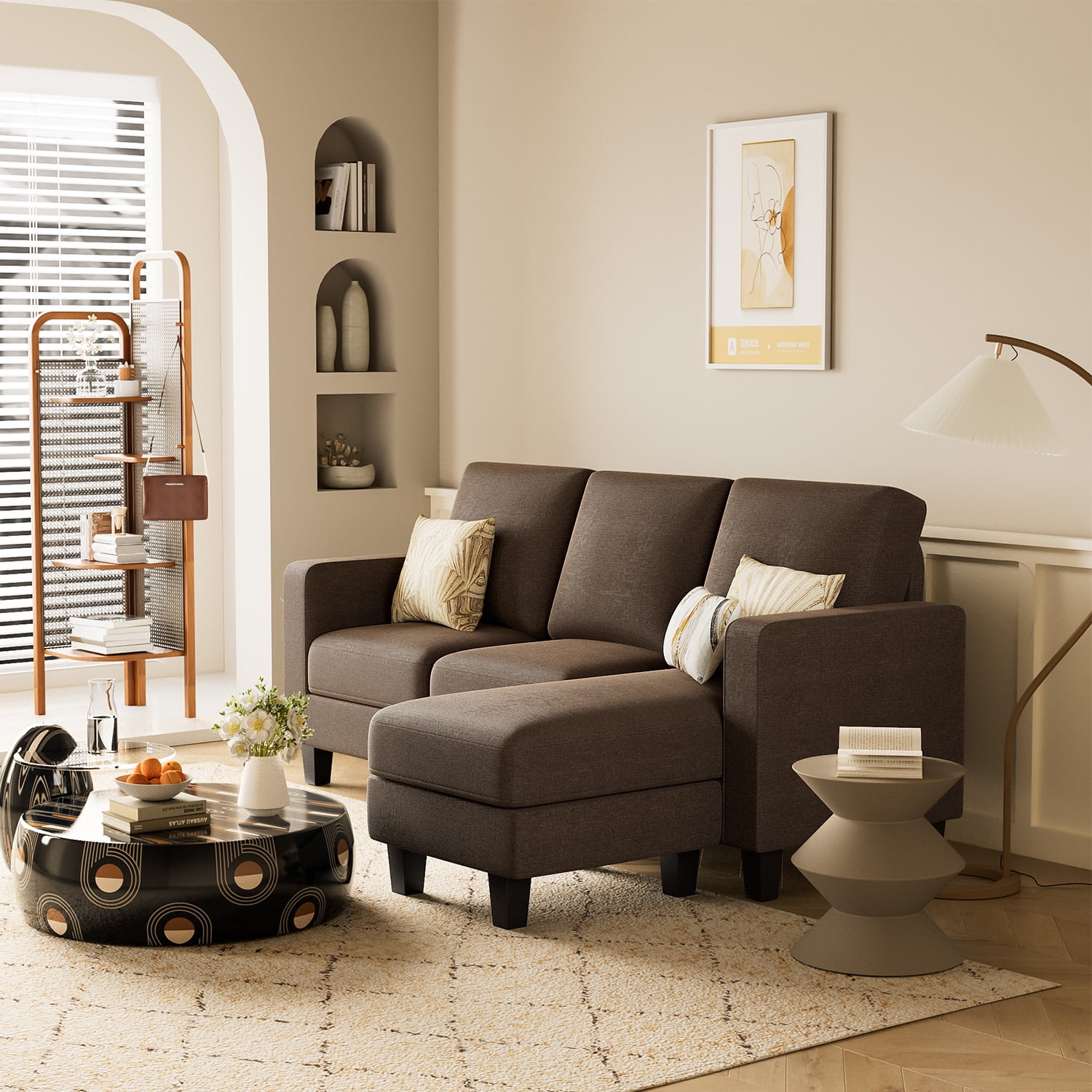 Furmax L-Shaped Convertible Sectional Sofa Set, 3-Seater with