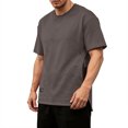 thumbnail image 3 of BiZtdJrK Men's Hidden Pocket T-Shirt Round Neck Short Sleeve Slit Tees Casual Base Layer Tops Summer Going Out Outfits Gray XXL, 3 of 8