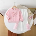 thumbnail image 2 of REDARER Girls Winter Outfits Sets Long Sleeve Round Neck Top with Big Bow and Mesh Bottom Pants Toddler Clothes,Kids Clothing,Size:4-5 Years, 2 of 7