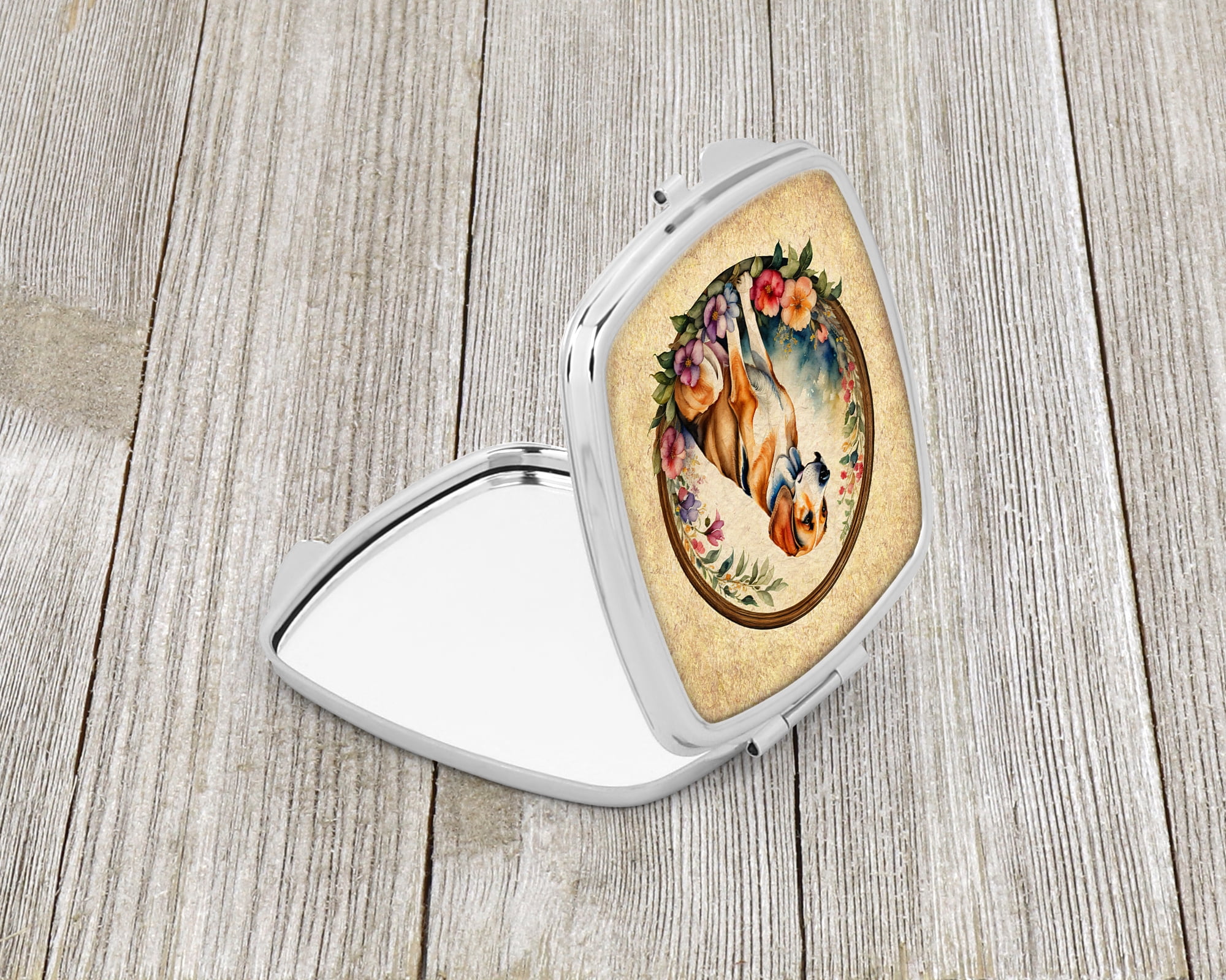 American Foxhound and Flowers Compact Mirror 2.75 in x 3 in