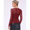 thumbnail image 3 of DARING DIVA Women's Mesh Long Sleeve See Through Sheer Top L Dark Red, 3 of 6