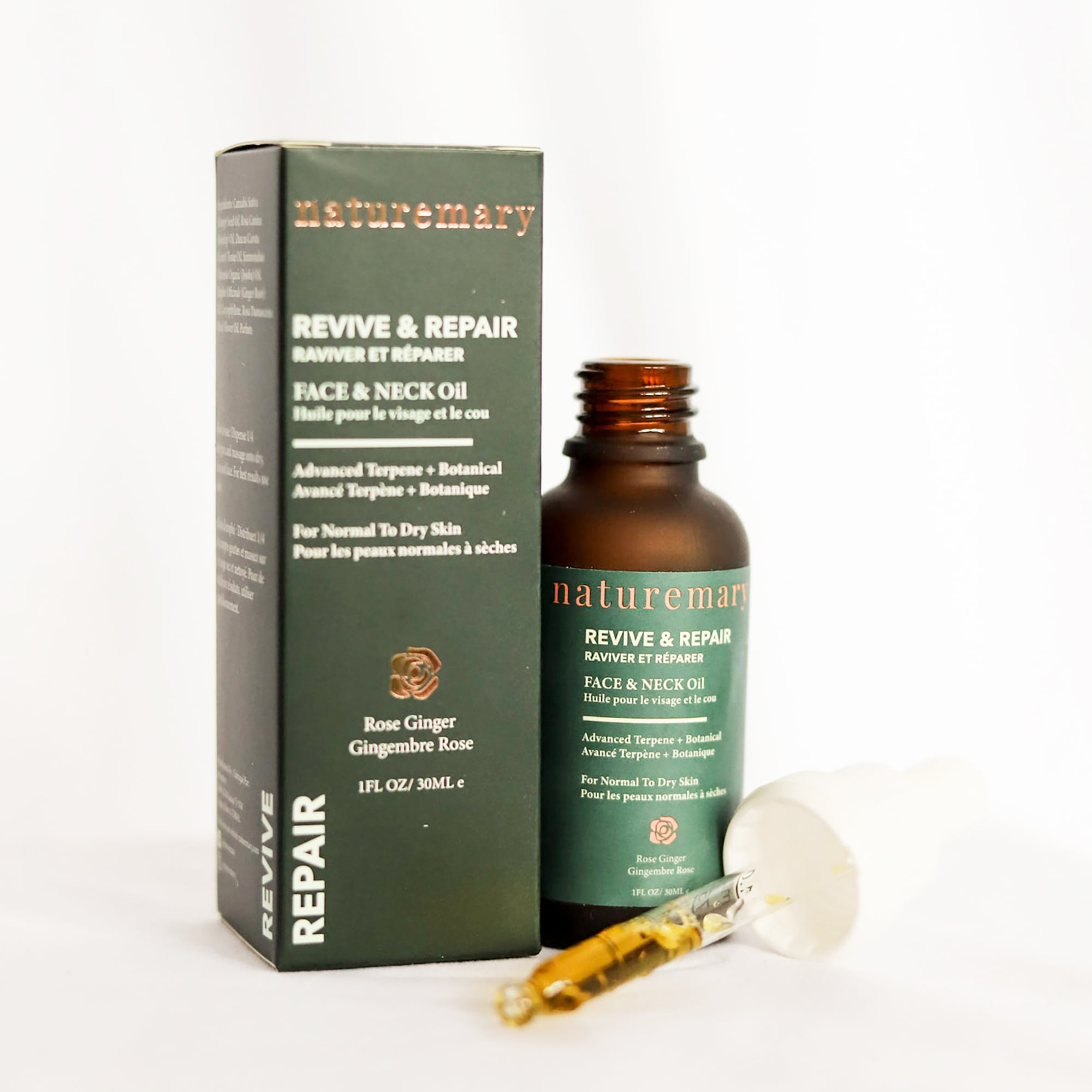 Naturemary Revive and Repair Face and Neck Oil, Rose Ginger, 1 oz