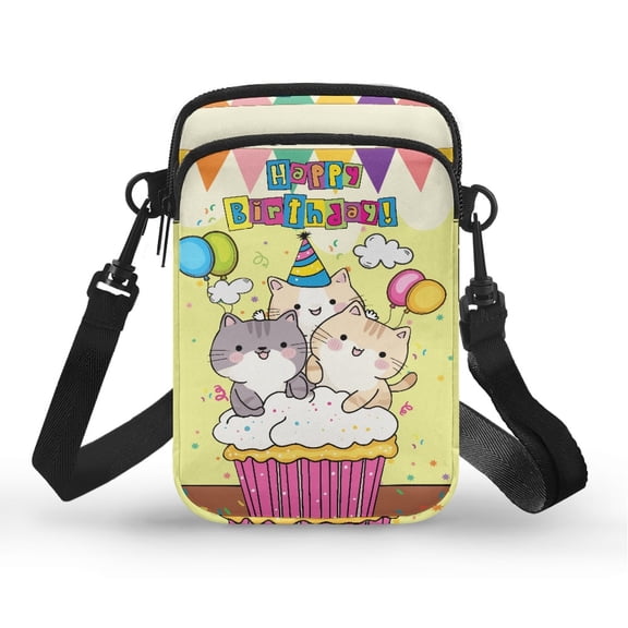 HELLHERO Cat Cupcake Party Adjustable Crossbody Bag for Women Polyester Adjustable Shoulder Strap Crossbody Bag with Double Zipper
