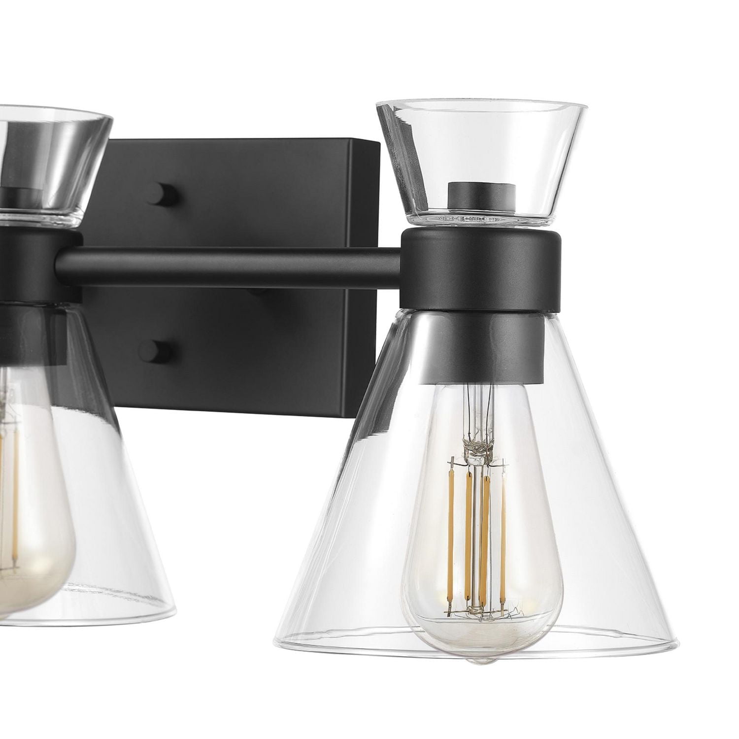 3-Light Matte Black Vanity Light with Clear Glass Shades