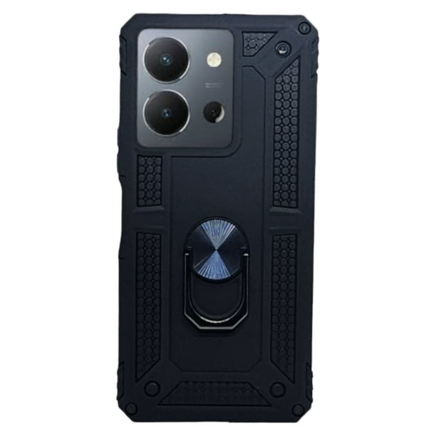 Funda Uso Rudo Cely Vesmir Con Anillo Magnético Para Vivo Y36 Negro Más 2 Micas De Cristal