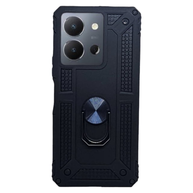 Funda Uso Rudo Cely Vesmir Con Anillo Magnético Para Vivo Y36 Negro Más 2 Micas De Cristal