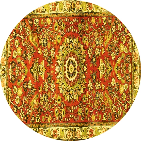 Ahgly Company Machine Washable Indoor Round Medallion Yellow Traditional Area Rugs, 8' Round