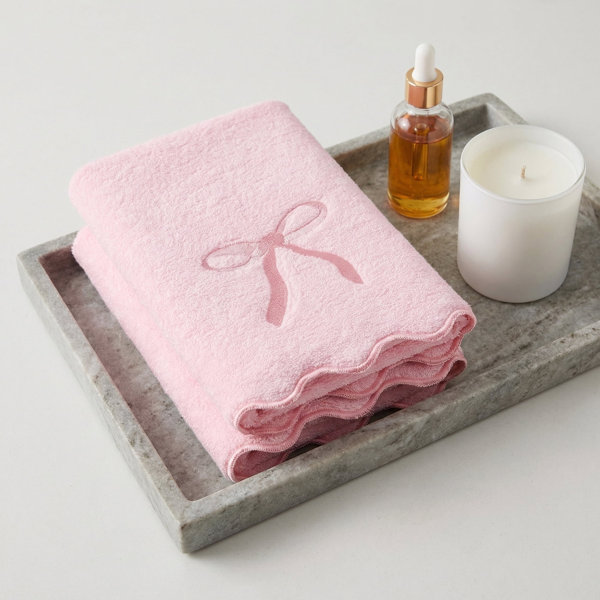 Unique Bargains Solid Cotton Elegant Border Hand Towels 28" x 13" Pink 2pk