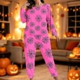 thumbnail image 2 of Xijirk Women Halloween Pajama Set Long Sleeve Boat Neck Top with Jogger Pants Spider Web Print Loungewear for Sleepwear and Holiday Party,Hot Pink,L, 2 of 7