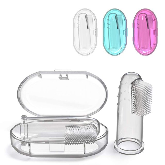 Cepillos de dientes para bebés, cepillo de dientes de silicona para dedos, cepillo de dientes de masaje oral suave con cajas de almacenamiento, paquete de 3 Sincero Hogar