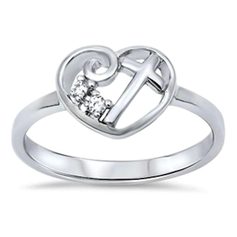 CZ Open Heart Cross Ring 
