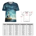 thumbnail image 2 of Lighthouse Sunrise Coast Scenery Pale Blue Tan Womens Tops Women's Fashion Casual Short Sleeve Flower Print Round Neck Pullover Top Blouse, 2 of 6