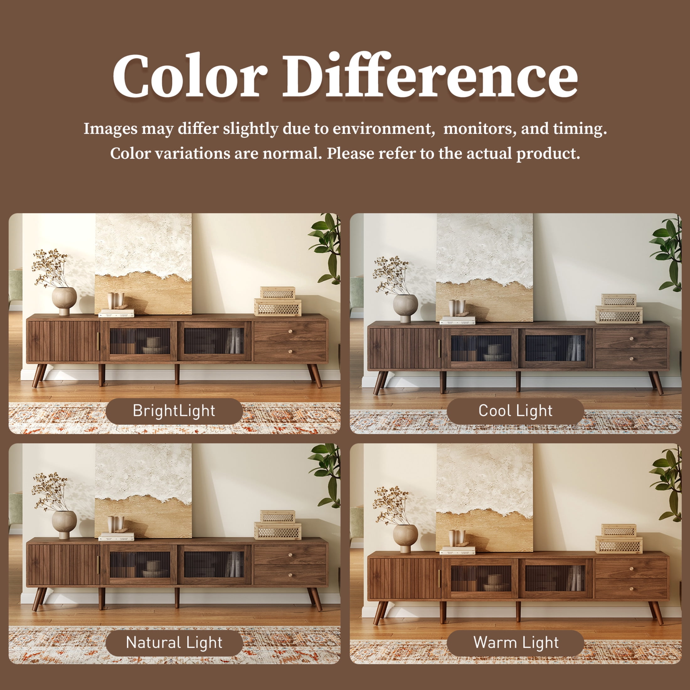 Noble House TV Stand for TVs up to 85", Media Console with Glass-Door Cabinets and Drawers, Natural