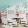 thumbnail image 2 of Full Size House Loft Bed with Roof, Windows,4 Storage Drawers,Pine Wooden Bed with Safety Guardrails,Ladder,White, 2 of 18