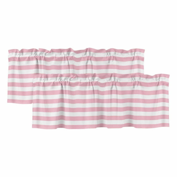 2 Pack Pink and Valance for Window White Stripes Kitchen Valance Rod Pocket Short Curtain Topper Decorative Window Treatment for Living Room Bedroom 54"x18"