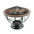 thumbnail image 2 of Blue Sky Outdoor Living 29” Round Steel Fire Pit; Porcelain Enamel Fire Bowl, Screen, Lift; Bronze, 2 of 7