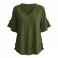 thumbnail image 4 of Linen Shirts for Women Summer Short Sleeve Loose Casual V Neck Raw Distressed T Shirt Lightweight Beach Tops, 4 of 5