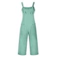 thumbnail image 5 of Womens Square Neck Cotton Linen Overalls Bib Front Wide Adjustable Buckle Shoulder Straps Sleeveless Jumpsuit Loose Fit Wide Leg Summer Casual Loungewear, #03 Light Green, XXL, 5 of 6