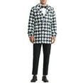 thumbnail image 2 of INSPIRE CHIC Houndstooth Trench Coat for Men's Double Breasted Plaid Pattern Winter Overcoat M Black White, 2 of 6