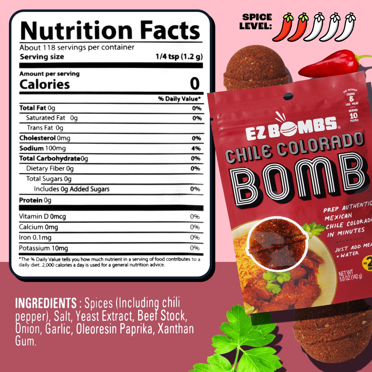EZ Bombs Chile Colorado, Pack of 2 - Authentic Mexican Seasoning Spice Bomb for Traditional Chile Colorado, Perfect for Family Dinners, Meal Prep, or Weekend Cooking