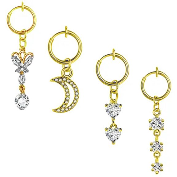 HOOUN 4pcs Fake Belly Piercing Ring Clip on Belly Navel Button Rings Surgical steel-Gold