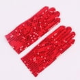 thumbnail image 2 of TEAJOPSUU 1 Pairs Sparkling Sequin Gloves for Women Rhinestone Glitter Dance Gloves Short Christmas Cosplay Gloves for Halloween Party Accessory A-Red, 2 of 3