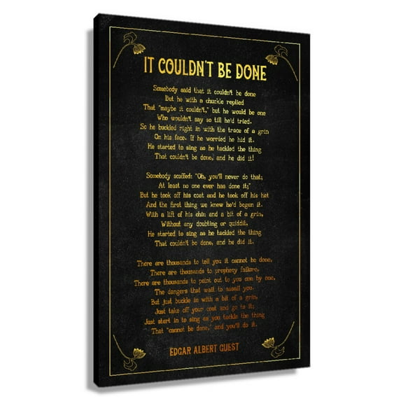 It Couldn't Be Done Poem Wall Decor Edgar Albert Guest Quote Wall Art Poetry Posters And Prints Picture Decorations for Living Room Printed Canvas Framed 12×18 in