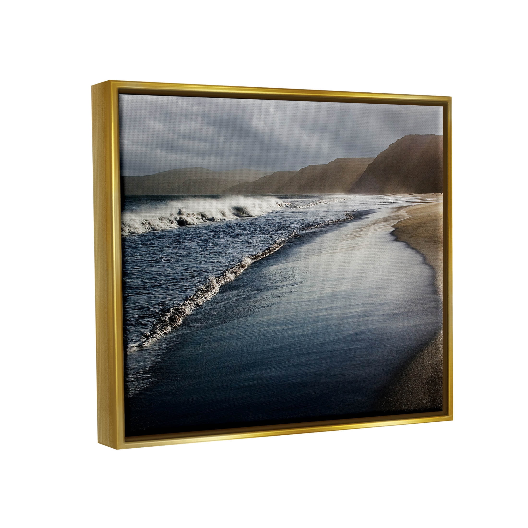 Beach Foam Rolling Waves Coastal Photograph Metallic Gold Framed Art Print Wall Art