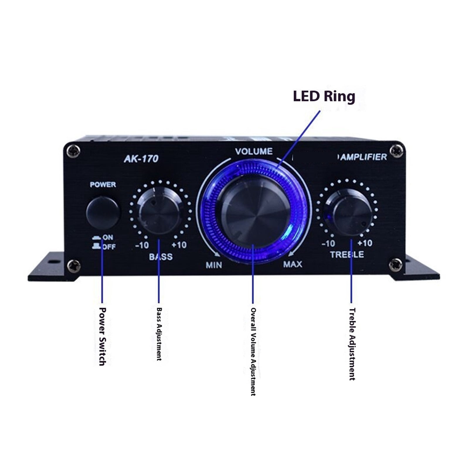 Mini HiFi Amplifier 12V 2.0CH Stereo Amp 20Wx2 with Bass Treble Control for Car Home Speakers ,Bass & Treble Control