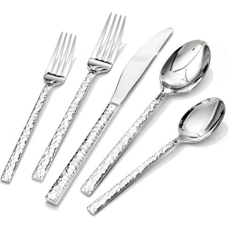 40-Piece Hammered Silver Stainless Steel Flatware Set for 8, Dishwasher Safe