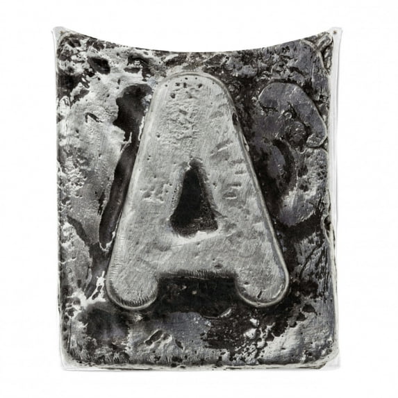 Letter A Soft Flannel Fleece Throw Blanket, Grunge Motley Effect Letter A Design Macro, Cozy Plush for Indoor and Outdoor Use, 60" x 80", Taupe Grey Grey, by Ambesonne