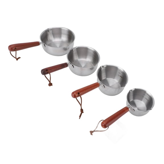 LAZIOEGR Compact Stainless Steel Pour‑Oil & Milk Pot – 4‑Piece Set with Wooden Handles, Quick‑Heat, Splash‑Free Design for Kitchen Cooking
