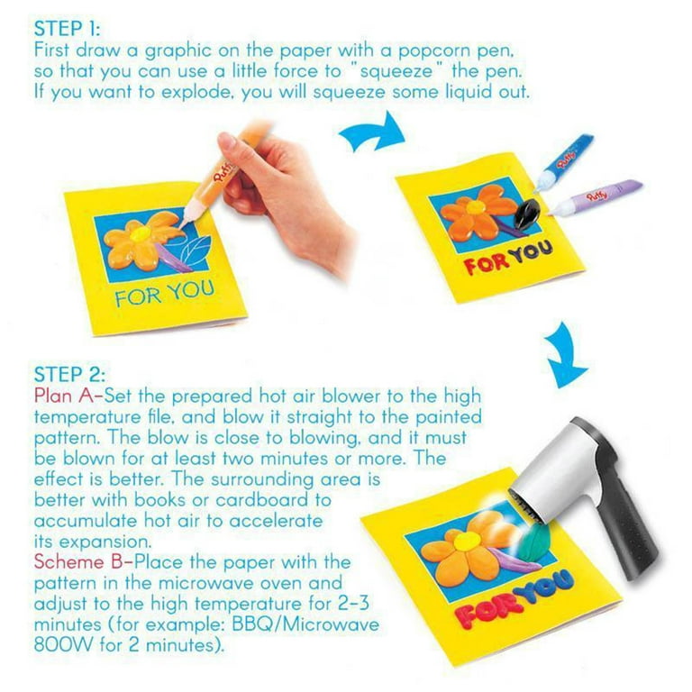 Untica DIY Bubble Popcorn Drawing Pens, Puffy Bubble Pen Puffy 3D Art Safe Pen, Popcorn Pens, Magics Colour DIY Bubble Popcorn Drawing Pens for Kids(2