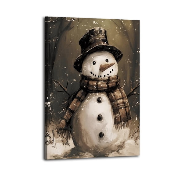 Framed Vintage Winter Snowman Art Print,Holiday Home Decor for Living Room Office Farmhouse Christmas Decoration,Ready to Hang Christmas Art