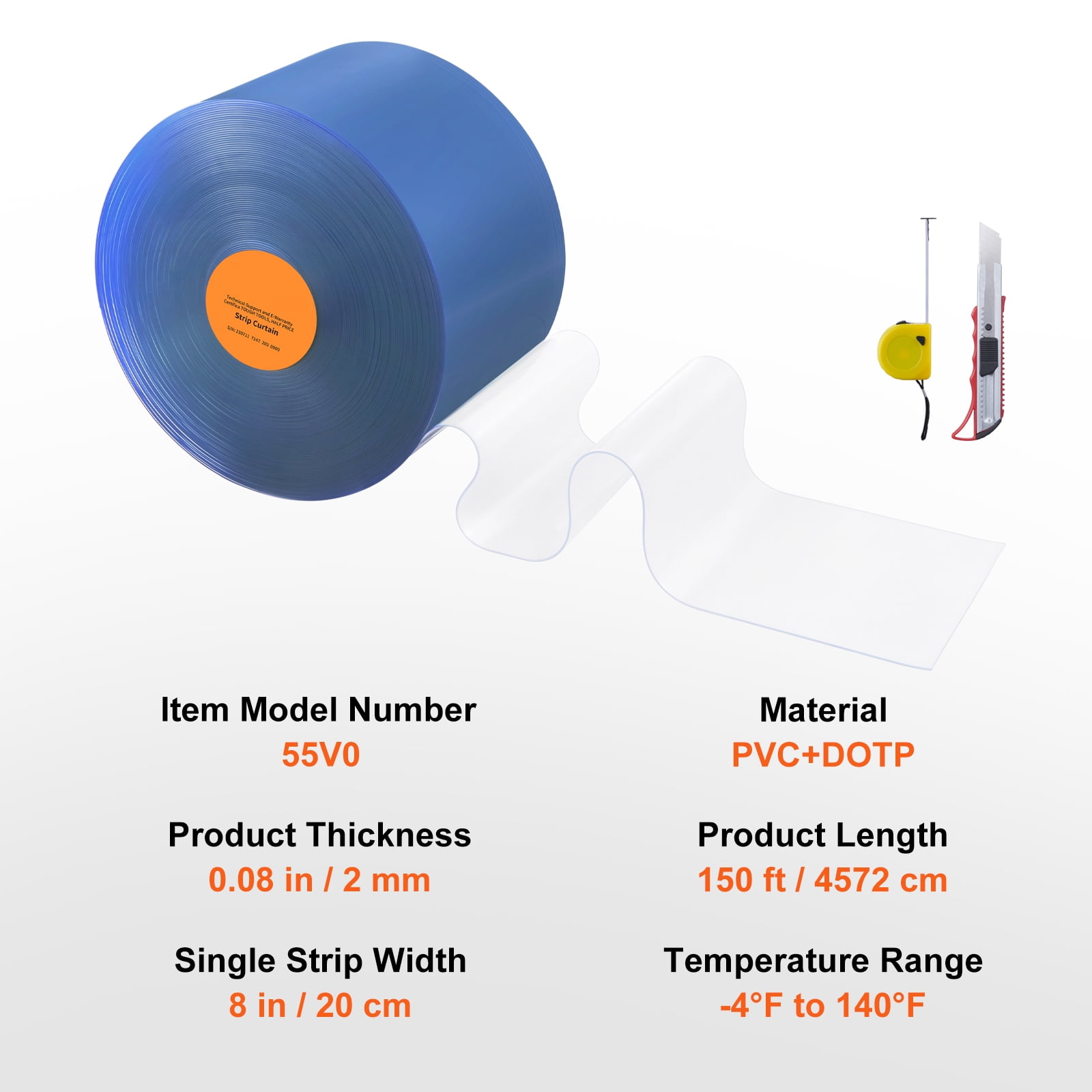 KFFKFF Clear PVC Strip Curtain, 150 ft Length x 8 in Width, Plastic Door Strips Roll for Doorways in Supermarkets, Garages, Warehouses, Barns, and Pet Houses