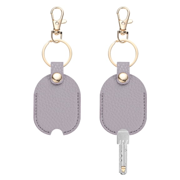 Uxcell Leather Key Sleeve [2Pcs] - Vintage Car Broken Key Loop Replacement Covers with Keychain - [Light Purple] Keys Cover Protector