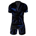 thumbnail image 3 of toraway Autumn Men's Suits Classic Fit Separates Male Casual Striped Gradient Ramp Print Two Piece Zipper Short Sleeve Top Blouse Suit Drawstring Pocket Short Set XXXXL, 3 of 4
