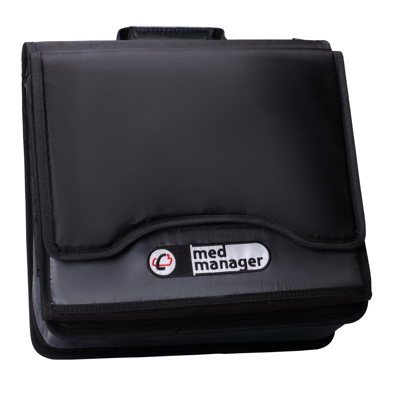 Med Manager Medicine Supply Organizer with Insulin Cooler Travel Case, Holds (15) Pill Bottles - (11) Standard Size and (4) Large Bottles, Black, 13 inches x 13 inches x 4.5 inches