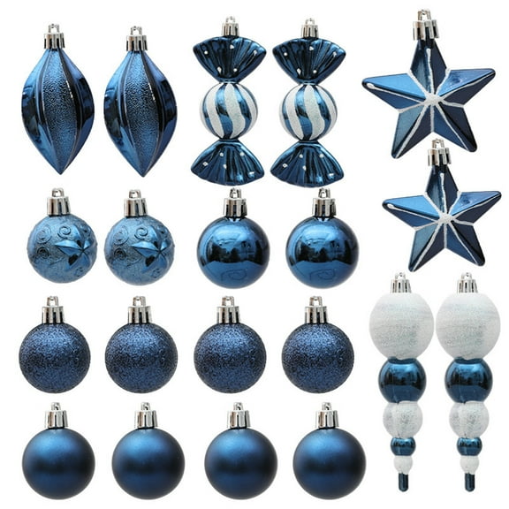 Christmas Tree Decorations,Christmas Balls,Shaped Hanging Set,Holiday Decor for Christmas Tree Thanksgiving Party Decoration,29 Pcs,Blue,B